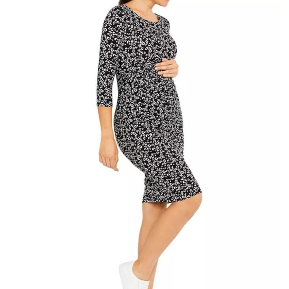 A Pea in the Pod Twist Front Black White Maternity Dress SZ Small